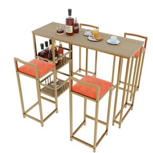 Aukfa Luxury Gold 5-piece Bar Table and Chair Set - with Sponge Cushion Backrest and Storage Function, Suitable for Home - 1 of 4