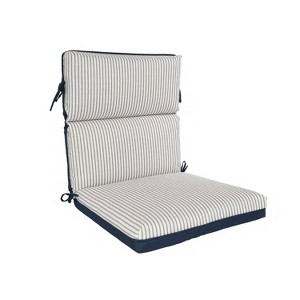 Home Fashions International 21"x22" Mini Ticking Highback Outdoor One Piece Chair Cushion Navy Stripes - 1 of 3