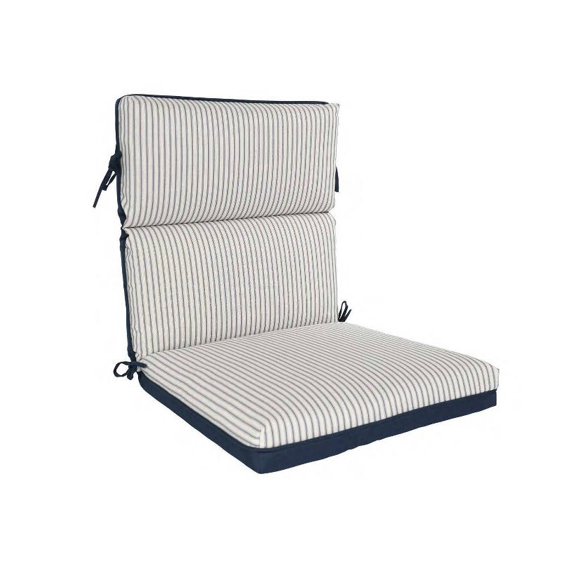 Home Fashions International 21&#34;x22&#34; Mini Ticking Highback Outdoor One Piece Chair Cushion Navy Stripes, 1 of 2