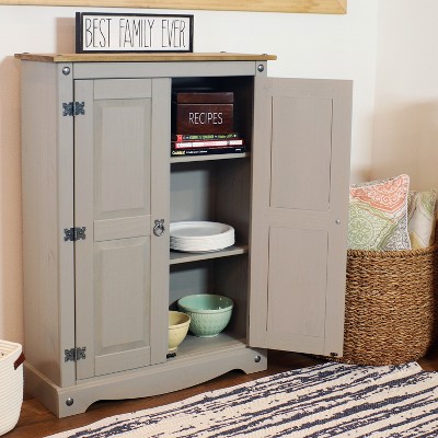 Gray Solid Pine Freestanding Office Cupboard with Adjustable Shelving