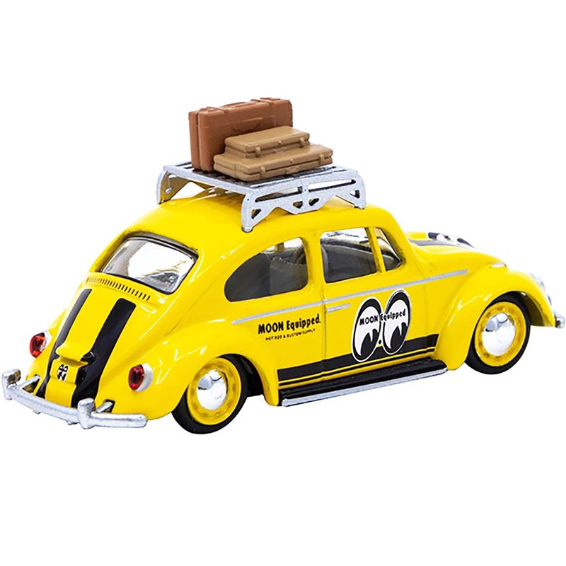 Volkswagen Beetle Low Ride Yellow w/ Roof Rack & Luggage Mooneyes Collaboration Model 1/64 Diecast Car by Schuco & Tarmac Works, 3 of 4