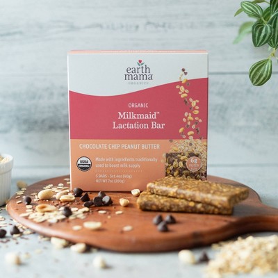 Earth Mama Organic Milkmaid Lactation Bars for Breastfeeding, Chocolate Chip Peanut Butter Cookie - 5ct