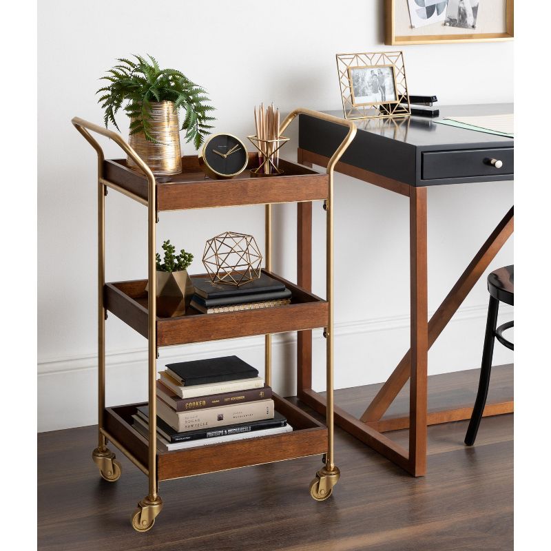 Kate and Laurel Lloyd Rectangle Wood Bar Cart, 23x35, Walnut Brown and Gold, 5 of 6