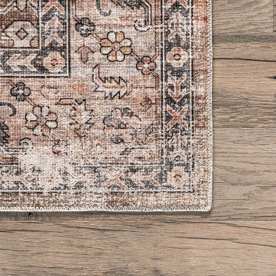 Myrtle Vintage Washable Black and Beige Area Rug