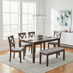 Homy Casa 6-Piece Wooden Dining Table Set with 4 Upholstered Chairs and Bench, Kitchen & Dining Room Furniture, Grey - 1 of 4