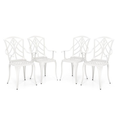 Tangkula Set of 4 Cast Aluminum Dining Chairs Outdoor Bistro Chairs w/ Curved Back & Armrests All-Weather Dining Chairs Aluminum Outdoor Furniture