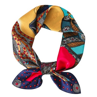 Anna-Kaci Colorful Boho Patterned Satin Scarf with Abstract Print for Neck Hair or Handbag Styling - Red And Black