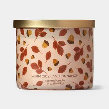 3-Wick 14oz Halloween Warm Cider & Cinnamon Jar Fall Leaves with Lid Candle Off-White - Hyde & EEK! Boutique™