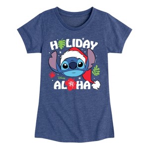 Girls' - Lilo and Stitch - Holiday Aloha Christmas Fitted Short Sleeve Graphic T-Shirt - 1 of 4