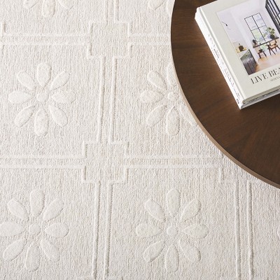 Hand-Knotted Floral Square Rug in Wool, Chenille, and Silk