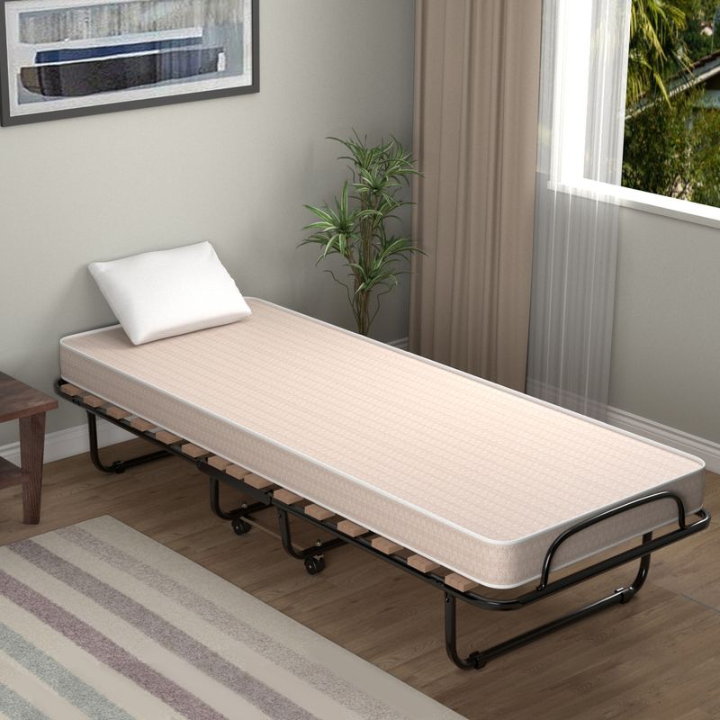 Tangkula Folding Bed Rollaway Metal Guest Bed Sleeper Made in Italy w/ Memory Foam Mattress, 2 of 10