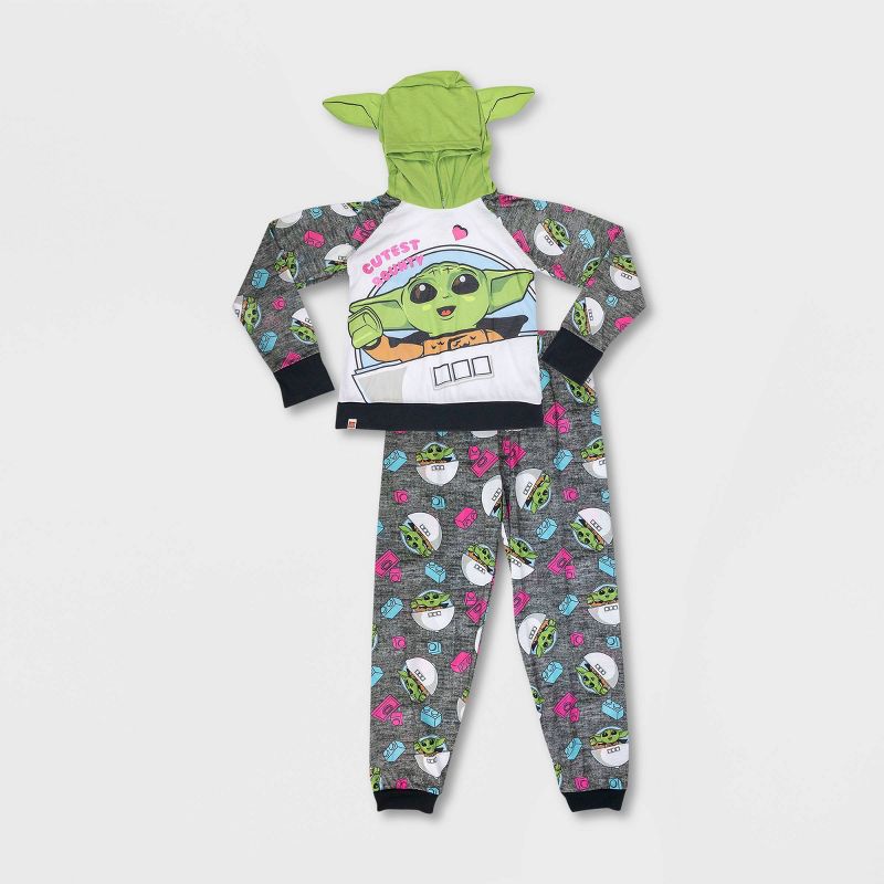 Girls&#39; LEGO Star Wars: The Mandalorian The Child 2pc Hooded Pajama Set - Gray, 1 of 5