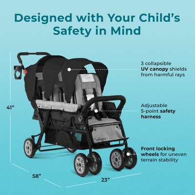 Gaggle by Foundations Compass 3 Seat Stroller, Lightweight Tandem Triple Stroller, Easy Fold, Black