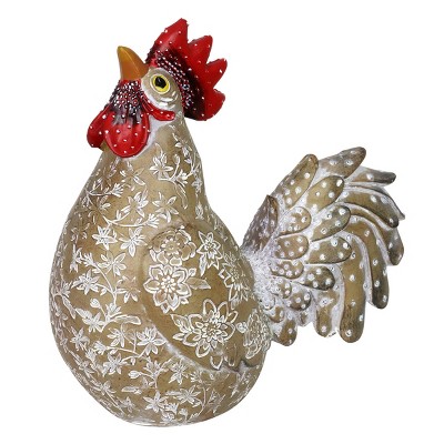 9.84" Resin Rooster Garden Statue White/Gold/Red - Exhart