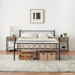 Bed Frame with Headboard and Footboard Featuring Iron Heart Design, Platform Bed for Boys and Girls, No Box Spring Needed, Easy Assembly - 1 of 4