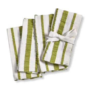 TAG Green Seersucker Stripes on White Background Seersucker Stripe Cotton Machine Washable Napkin Set of 4