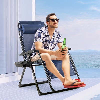 Navy Blue Steel Frame Zero Gravity Recliner with Cup Holder