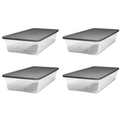 Clear 41-Quart Stackable Plastic Storage Bins with Gray Latching Lids