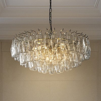 ALOADECOR 28'' Midcentury Modern Murano Glass Round Chandeliers 6-Light Handblown Glass Aged Bronze Pendant Light Fixture For Dining Room