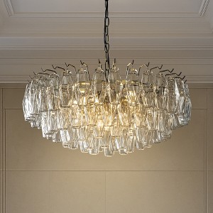 ALOADECOR 28'' Midcentury Modern Murano Glass Round Chandeliers 6-Light Handblown Glass Aged Bronze Pendant Light Fixture For Dining Room - 1 of 4
