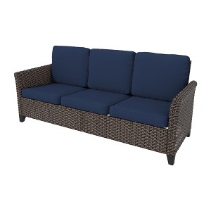 YARDSIGHT All-Weather Wicker 3-Seat Sofa: Curved Back, Washable Cushions ¨C Perfect for Porch, Deck, and Small Garden Seating - 1 of 4