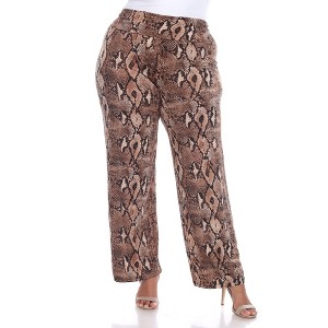 Women's Plus Size Printed Palazzo Pants - White Mark - 1 of 4