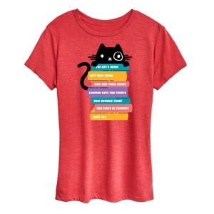 Women's - Instant Message - Cat Peeking Over Book Stack Short Sleeve Graphic T-Shirt - 1 of 4