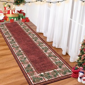 Washable Christmas Runner Rug, Non-Slip Low-Pile Holiday Carpet for Hallway, Kitchen, Bedside with Snowflake Border - 1 of 4