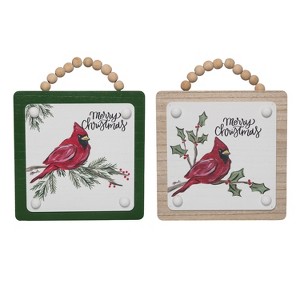 Transpac MDF Cardinal Plaque Bead Hanger Set of 2 Christmas Wall Art Indoor Decoration Multicolor Gift for Hostess - 1 of 1