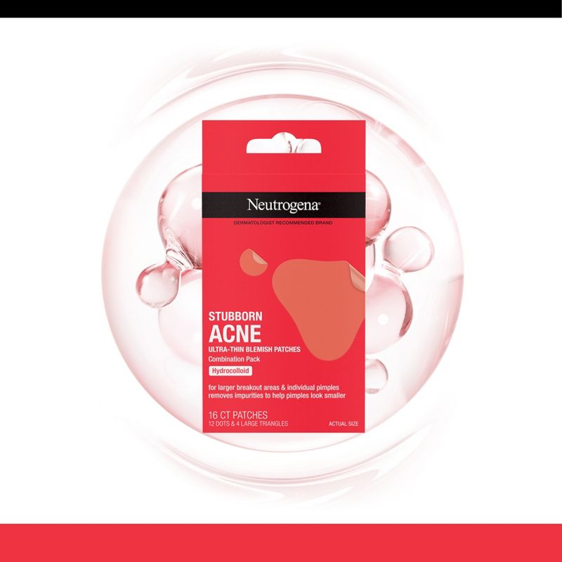 Neutrogena Stubborn Acne Ultra-Thin Blemish Hydrocolloid Patches, Combination Pack - 16 Patches, 3 of 21