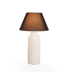 27" Modern Ceramic Table Lamp with Tapered Linen Shade, Textured Vase Shape for Bedroom, Living Room, Office, Hotel, or Entryway - 1 of 4