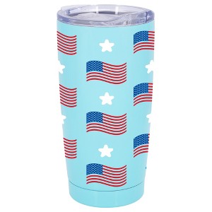 100 North 20 Ounce Stainless Steel On the Go Travel Tumbler With Push Top Lid, Stars and Stripes Teal - 1 of 4