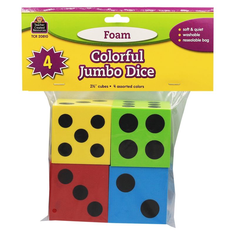 Teacher Created Resources® Foam Colorful Jumbo Dice, 2-1/2", Pack of 4, 2 of 3