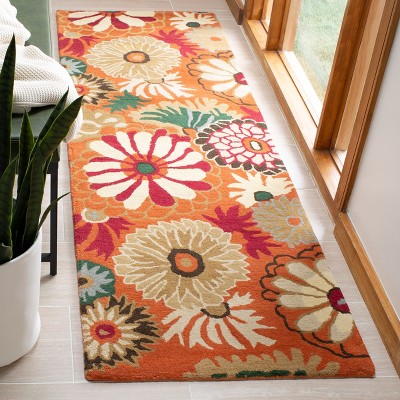 Ivory and Rust Floral Hand-Tufted Wool Runner Rug