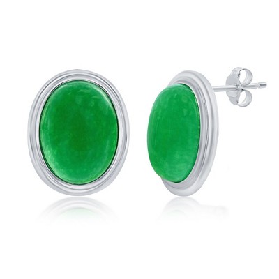 Bella Silver Sterling Silver 10x14mm Oval Jade Earrings - Green