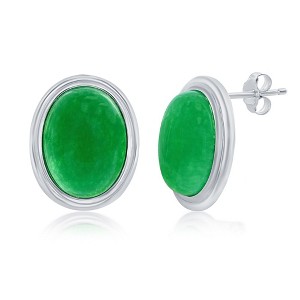 Bella Silver Sterling Silver 10x14mm Oval Jade Earrings - Green - 1 of 2