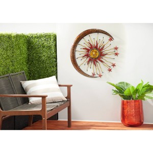 Metal Sun and Moon Indoor Outdoor Wall Decor with Stars Gold - Olivia & May - 1 of 4