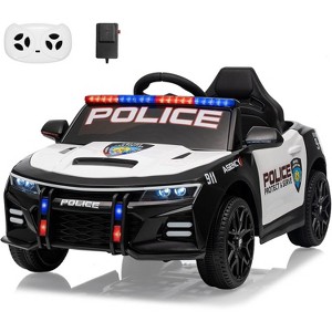 12V Kids Police Ride-On Car, Remote Control Electric Toy with LED Lights, Music, Horn & Safety Belt - 1 of 4