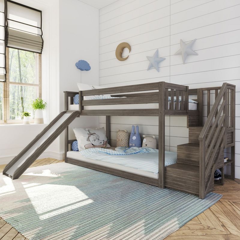 Max & Lily Twin Low Bunk Bed w/ Staircase and Slide, 1 of 8