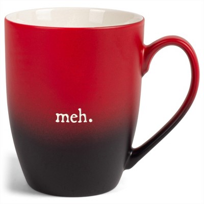 Elanze Designs Meh. Two Toned Ombre Matte Red and Black 12 ounce Ceramic Stoneware Coffee Cup Mug