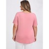 GRACE & GRANDEUR Women's Plus Size Round Neck Short Sleeve Crossover Asymmetric Tulip Hem Casual Blouses - 3 of 4