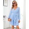 Clearlove Women Mini Dress  Wrap V Neck Long Sleeve Waist Tie Dress Layerd Flowy Flutter Skater Dress - 2 of 4