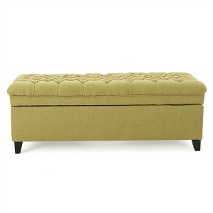 XINGHANZHENXUAN Storage Ottoman with Birch Legs, Fabric Upholstered Bench for Living Room Storage & Seating - 1 of 4