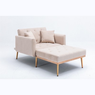 CAINAS 3-in-1 Convertible Accent Chair Bed with Adjustable Back&2 Pillows,Luxury Velvet Armchair Chaise Lounge for Living Room&Bedroom