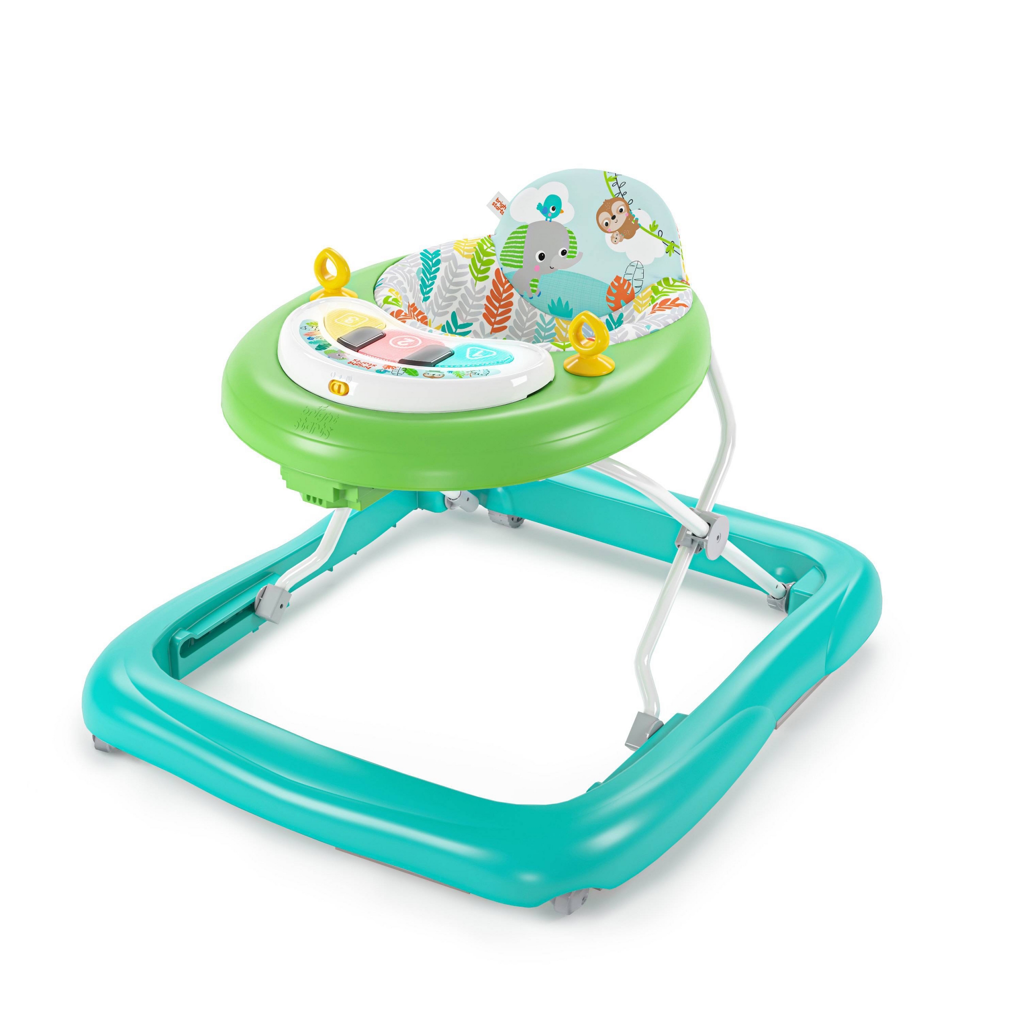 Bright Starts Tiny Trek 2-in-1 Baby Activity Walker - Jungle Vines: Folds for Easy Transport, Extra Wide Base