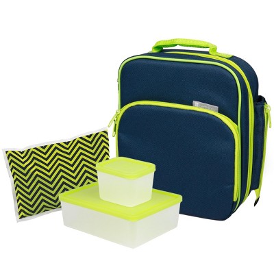 Bentology Lunch Bag and Box Set for Boys, 9 Pieces Total - Kids Insulated Lunchbox Tote, Bento Box, 5 Containers and Ice Pack - Midnight