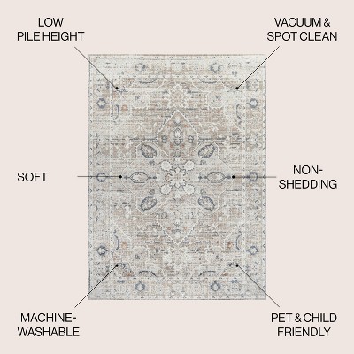 Light Gray and Brown Synthetic Medallion Washable Area Rug