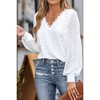 Women's V-Neck Tops Lace Hollow Blouse Long Sleeve Shirt - 4 of 4