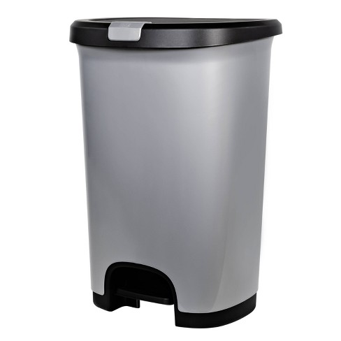 Hefty Select 12.7gal Lock Waste Step Trash Can Silver - image 1 of 4