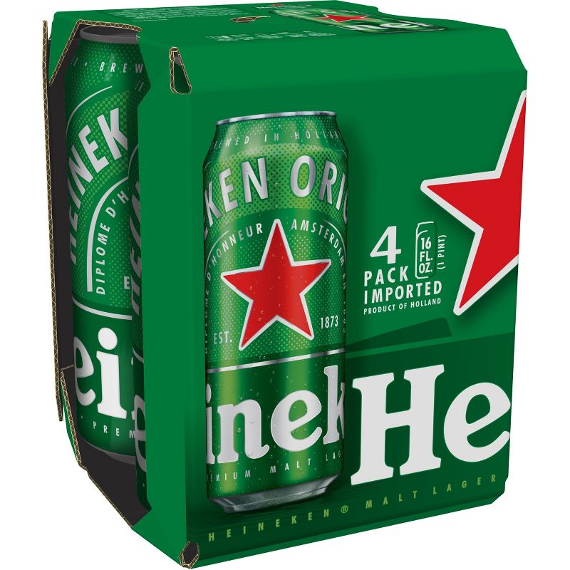 Heineken Original Lager  Beer - 4pk/16 fl oz Cans, 1 of 5
